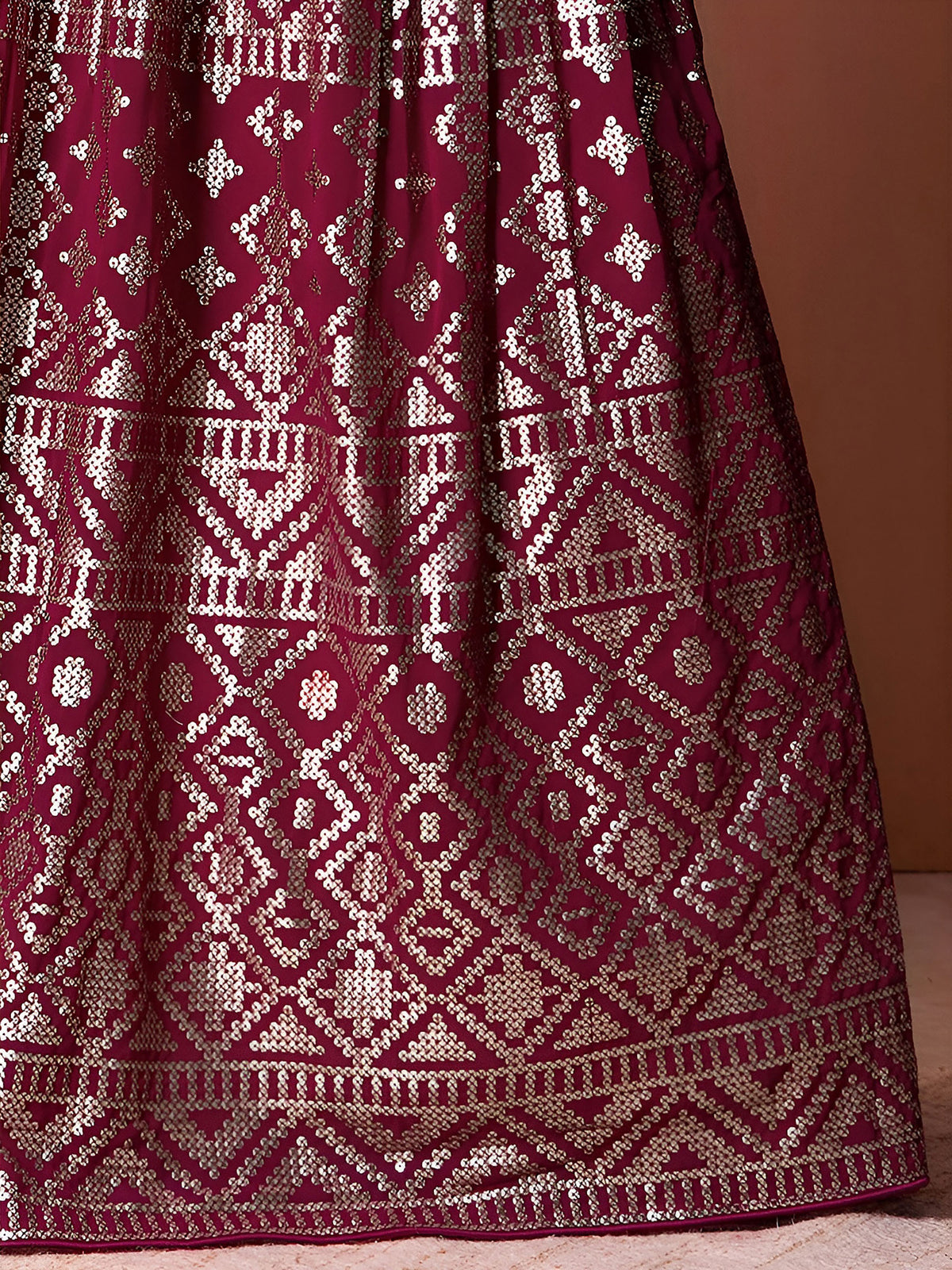 Dark Pink Sequin & Thread Work Georgette Festive Lehenga Choli