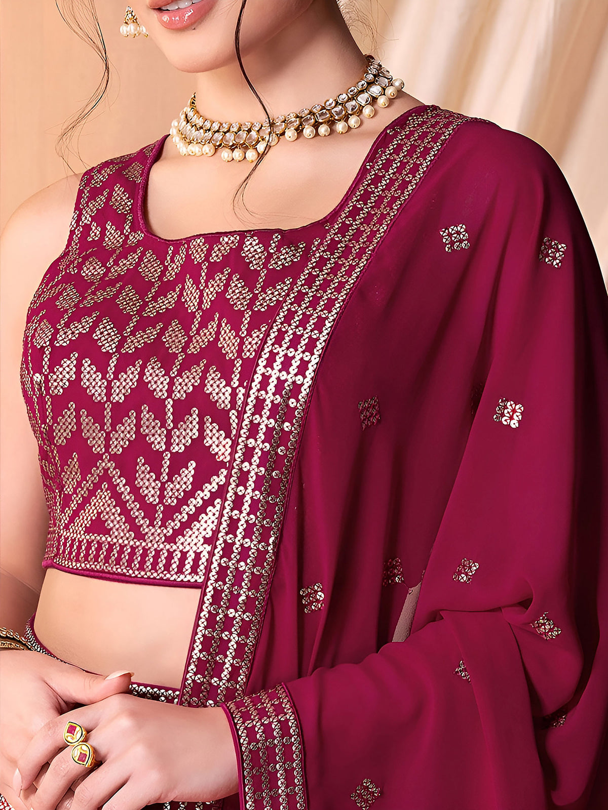 Dark Pink Sequin & Thread Work Georgette Festive Lehenga Choli