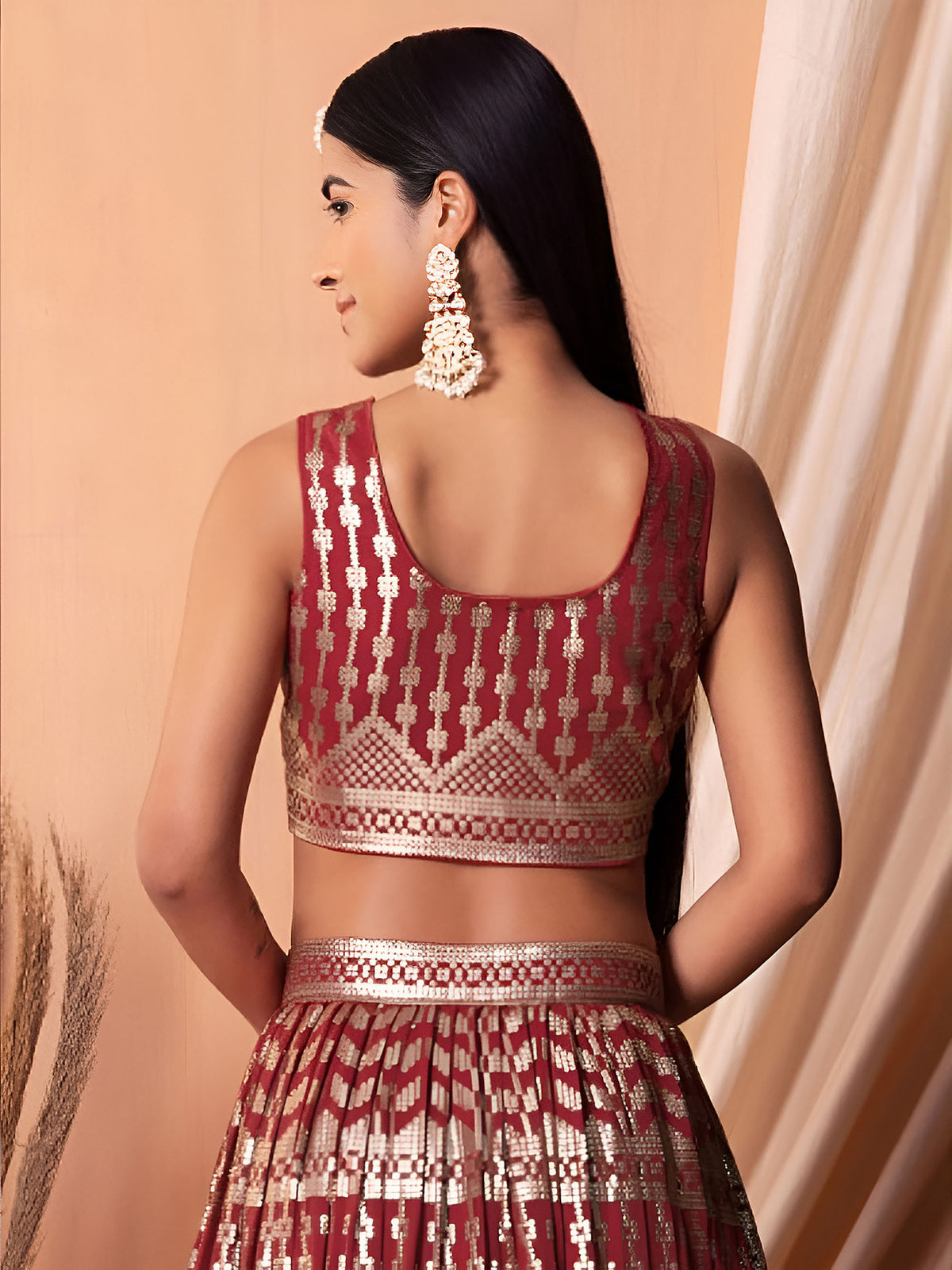Maroon Sequin & Thread Work Georgette Festive Lehenga Choli