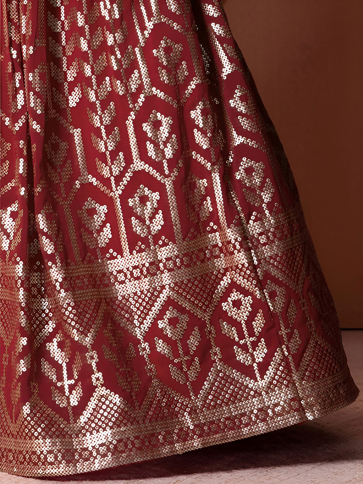 Maroon Sequin & Thread Work Georgette Festive Lehenga Choli