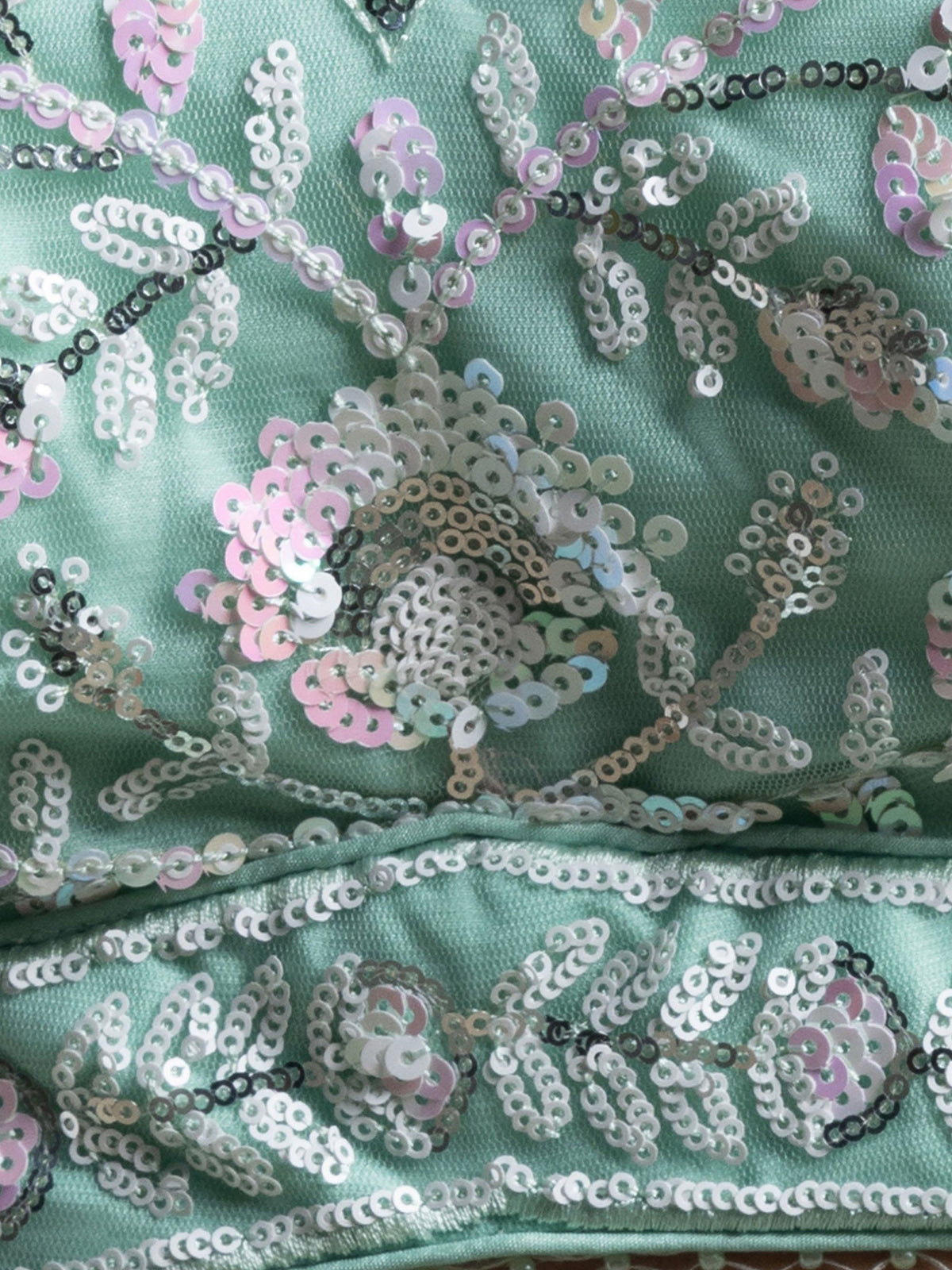 Sea Green Net Thread & Sequins Embroidered Lehenga Choli for Mehendi