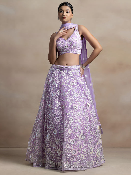 Lavender Thread & Sequins Embroidered Lehenga Choli for Sangeet