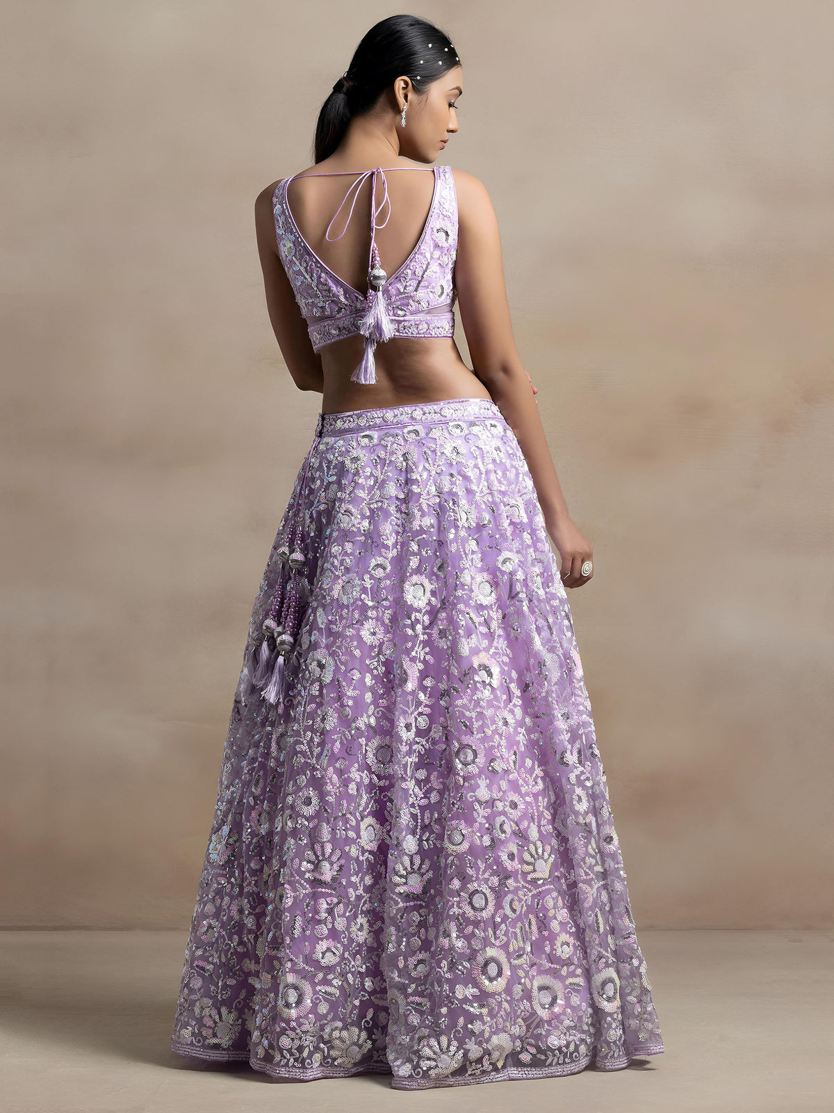 Lavender Thread & Sequins Embroidered Lehenga Choli for Sangeet