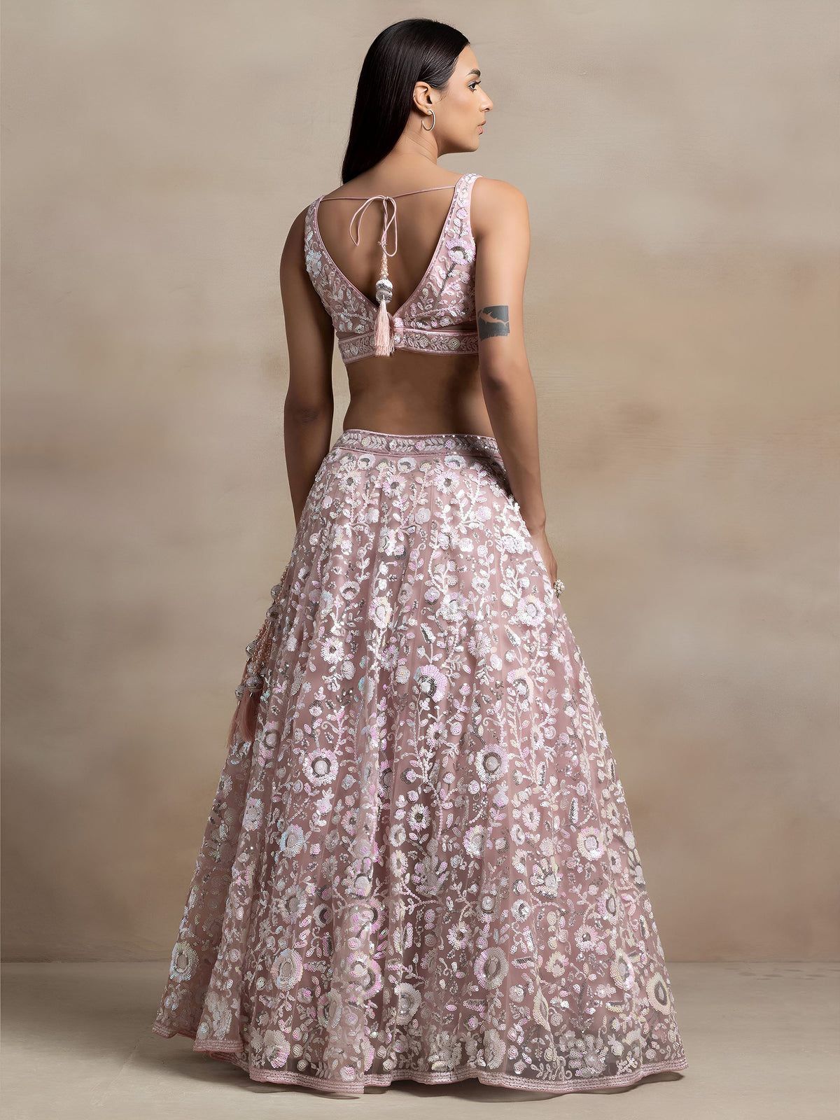 Pink Net Thread & Sequins Embroidered Lehenga Choli for Engagement
