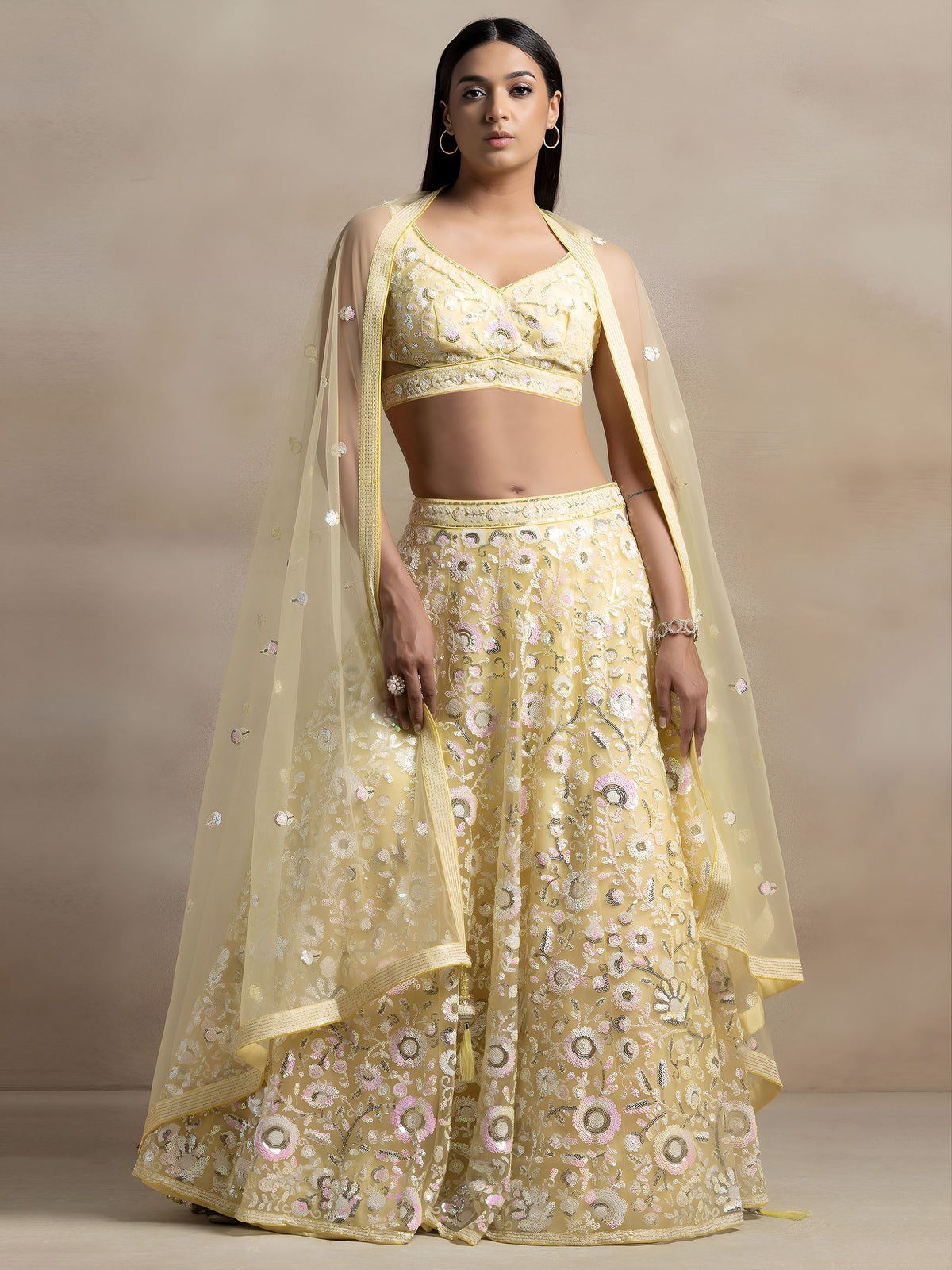 Yellow Thread & Sequins Embroidered Lehenga Choli for Haldi