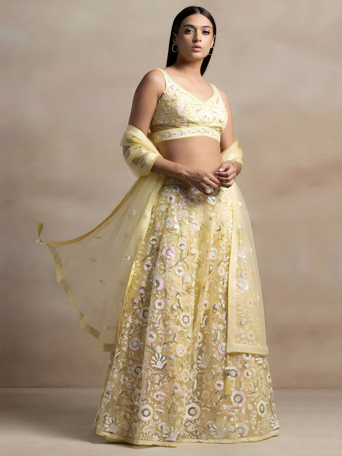 Yellow Thread & Sequins Embroidered Lehenga Choli for Haldi