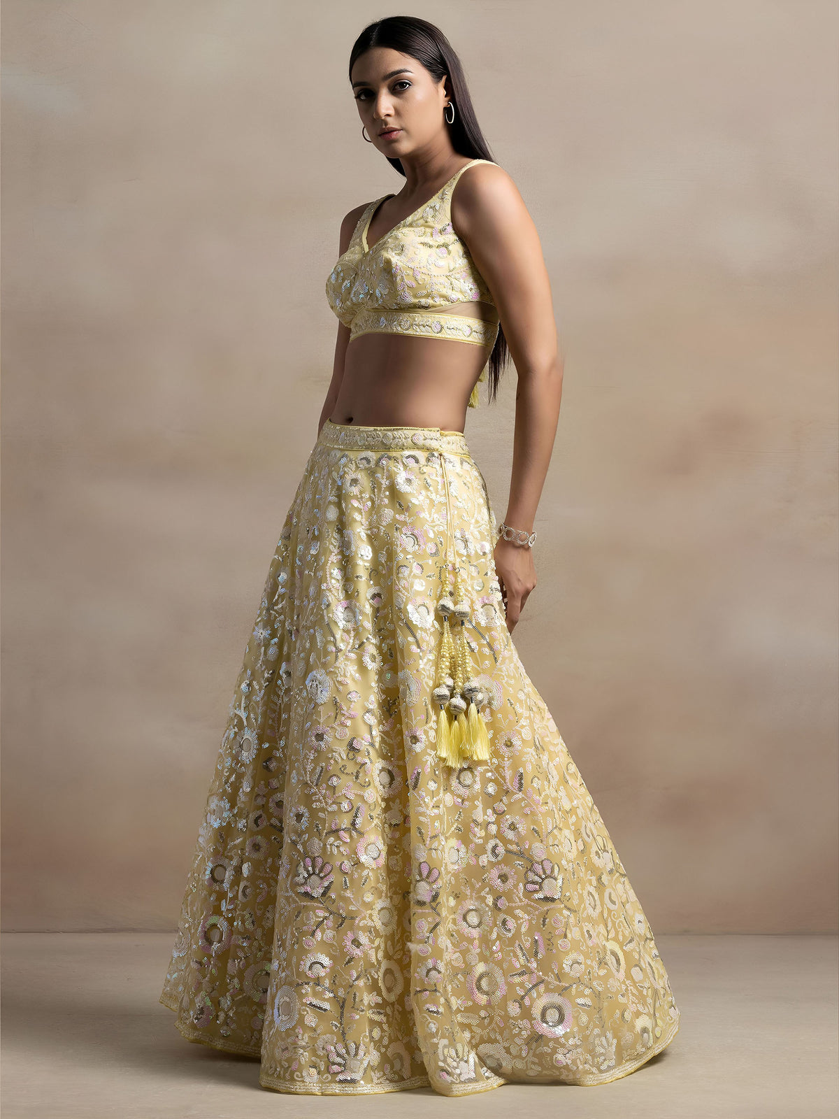 Yellow Thread & Sequins Embroidered Lehenga Choli for Haldi