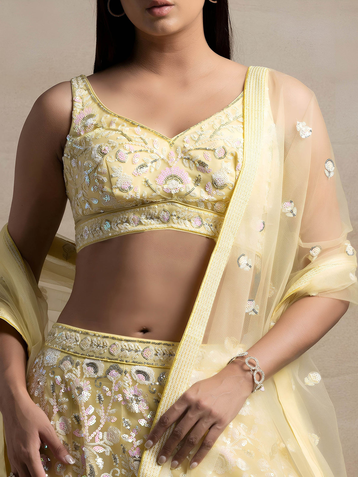 Yellow Thread & Sequins Embroidered Lehenga Choli for Haldi