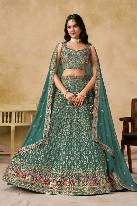 Blue Georgette Heavy Thread & Sequins Embroidered Bridesmaid Lehenga