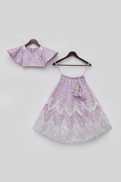 Lilac Embroidred Crop Top Lehenga