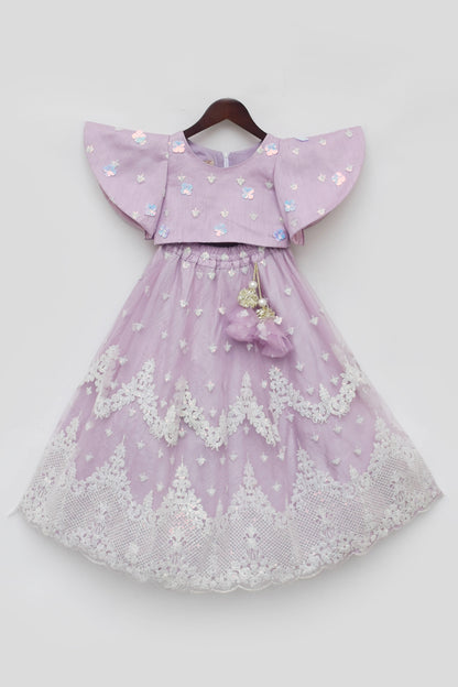 Lilac Embroidred Crop Top Lehenga