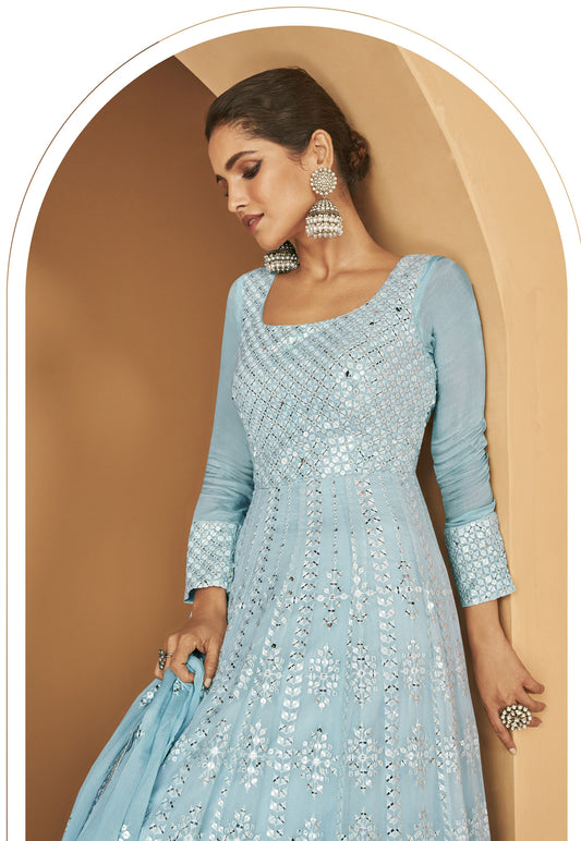 Light Blue Georgette Sequins Embroidery Anarkali