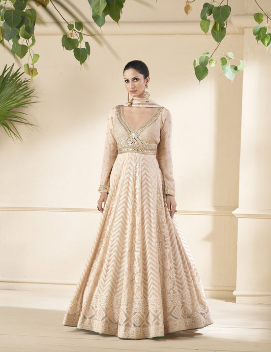 Peach Color Faux Georgette Sequins Embroidery Anarkali
