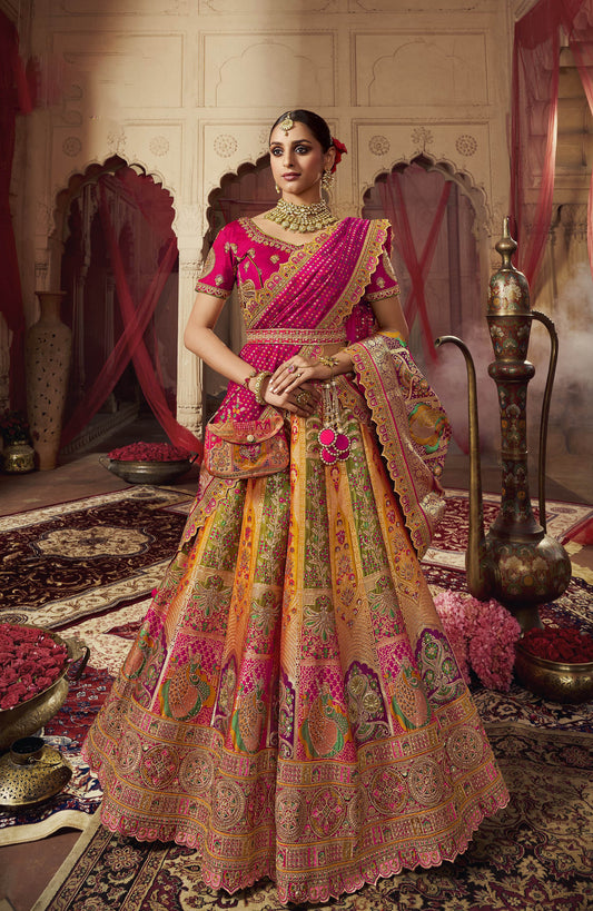 Multi Color Banarasi Silk Sequins Work  Bridal Lehenga