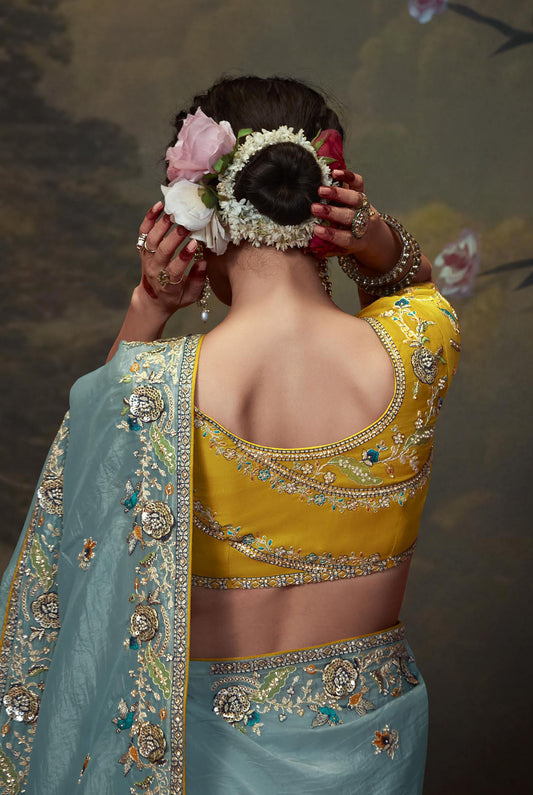 Blue Sequins Festive Naveli Saree