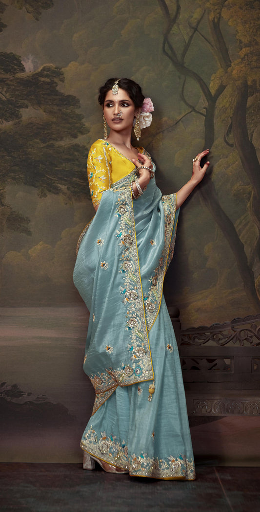 Blue Sequins Festive Naveli Saree