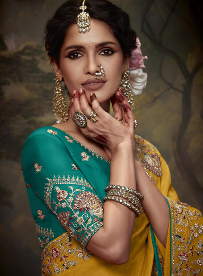 Yellow Sequins Festive Naveli Saree