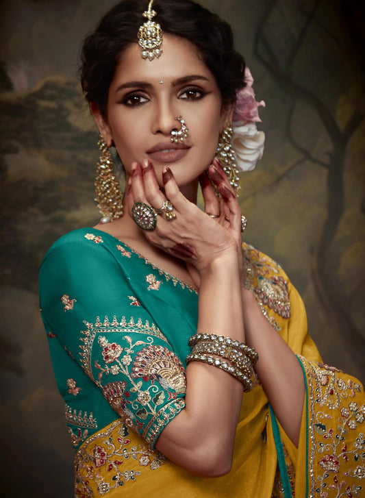 Yellow Sequins Festive Naveli Saree