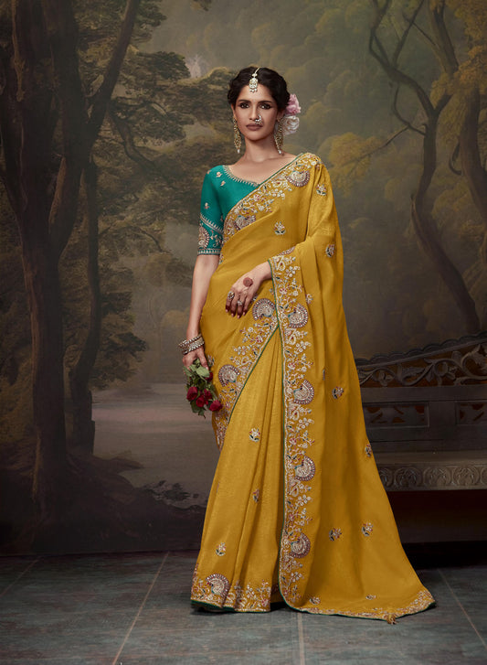 Yellow Sequins Festive Naveli Saree