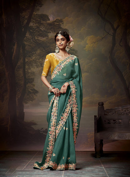 Green Sequins Festive Naveli Saree