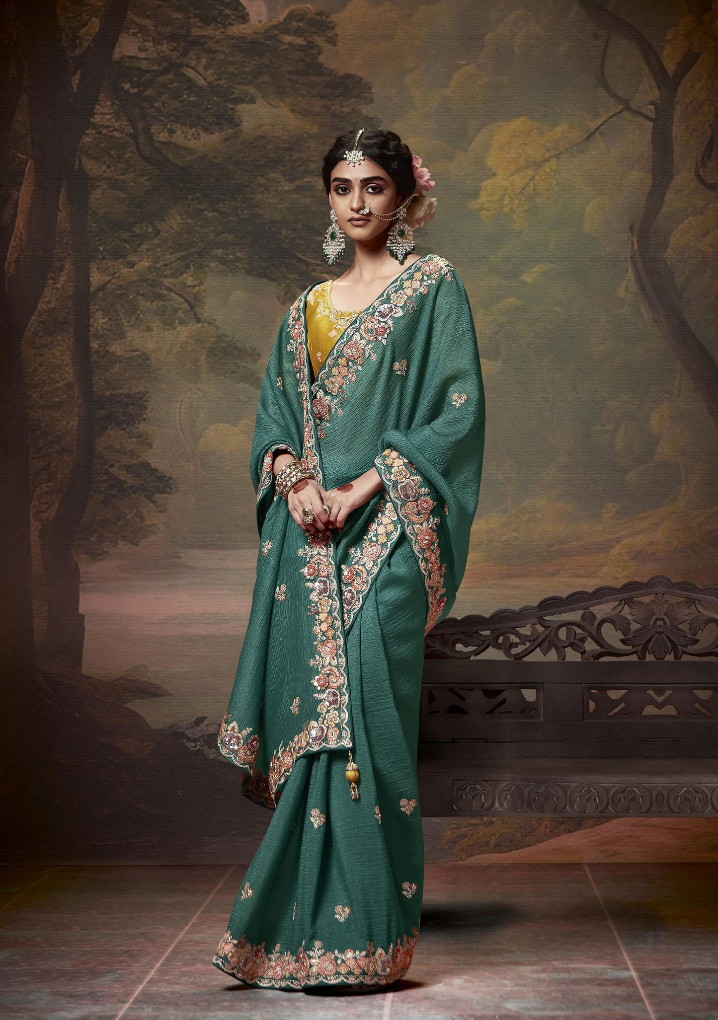 Green Sequins Festive Naveli Saree