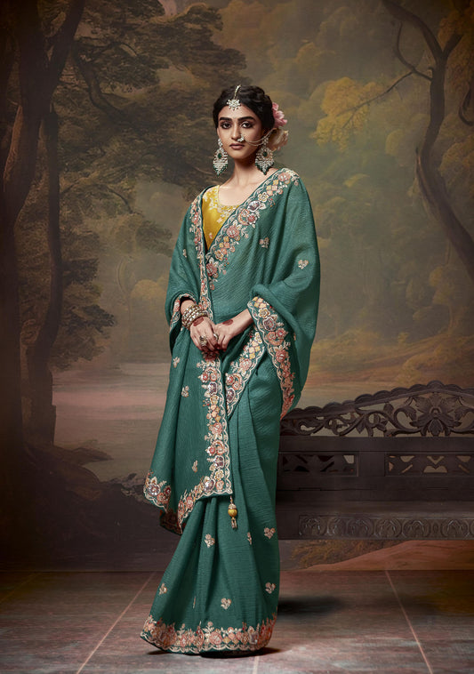 Green Sequins Festive Naveli Saree