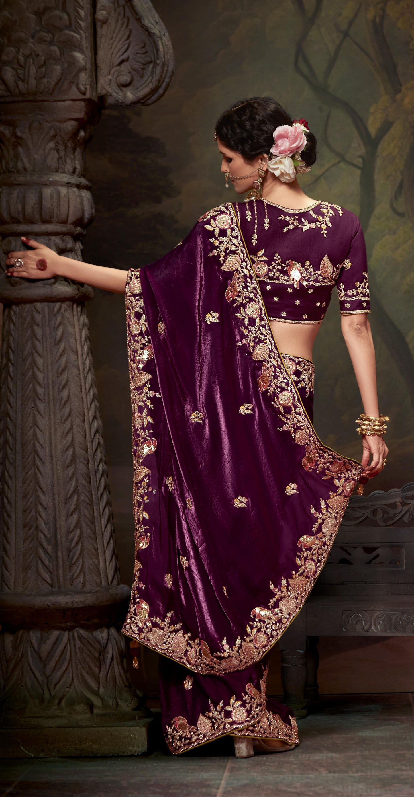 wine Sequins Festive Naveli Saree