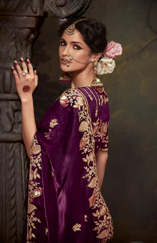 wine Sequins Festive Naveli Saree