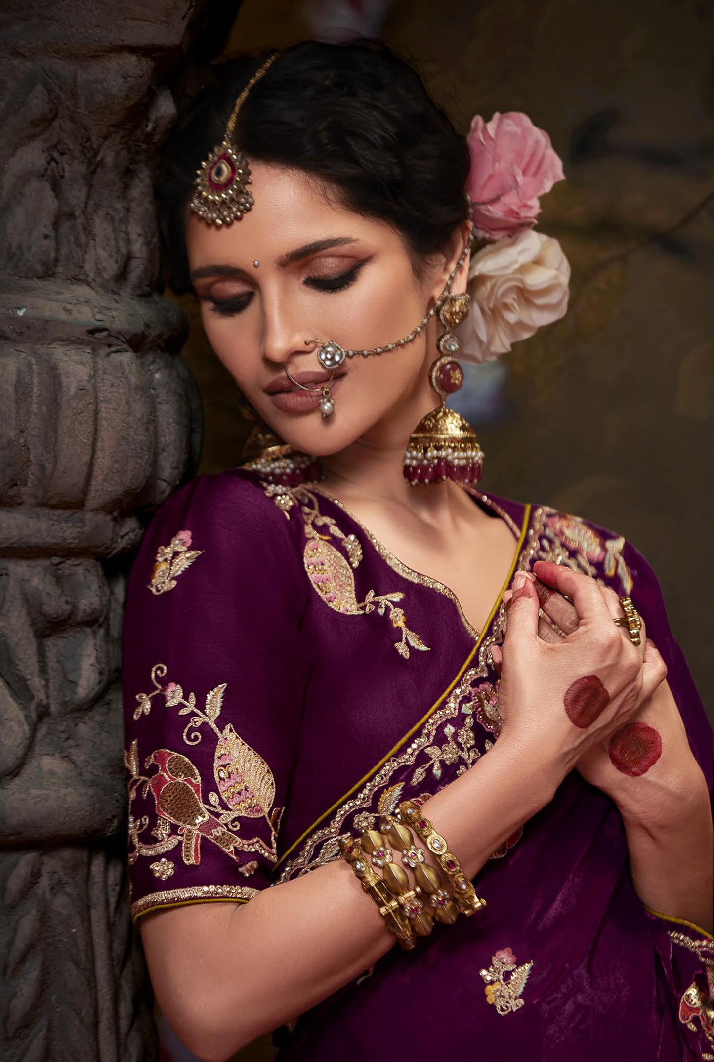 wine Sequins Festive Naveli Saree