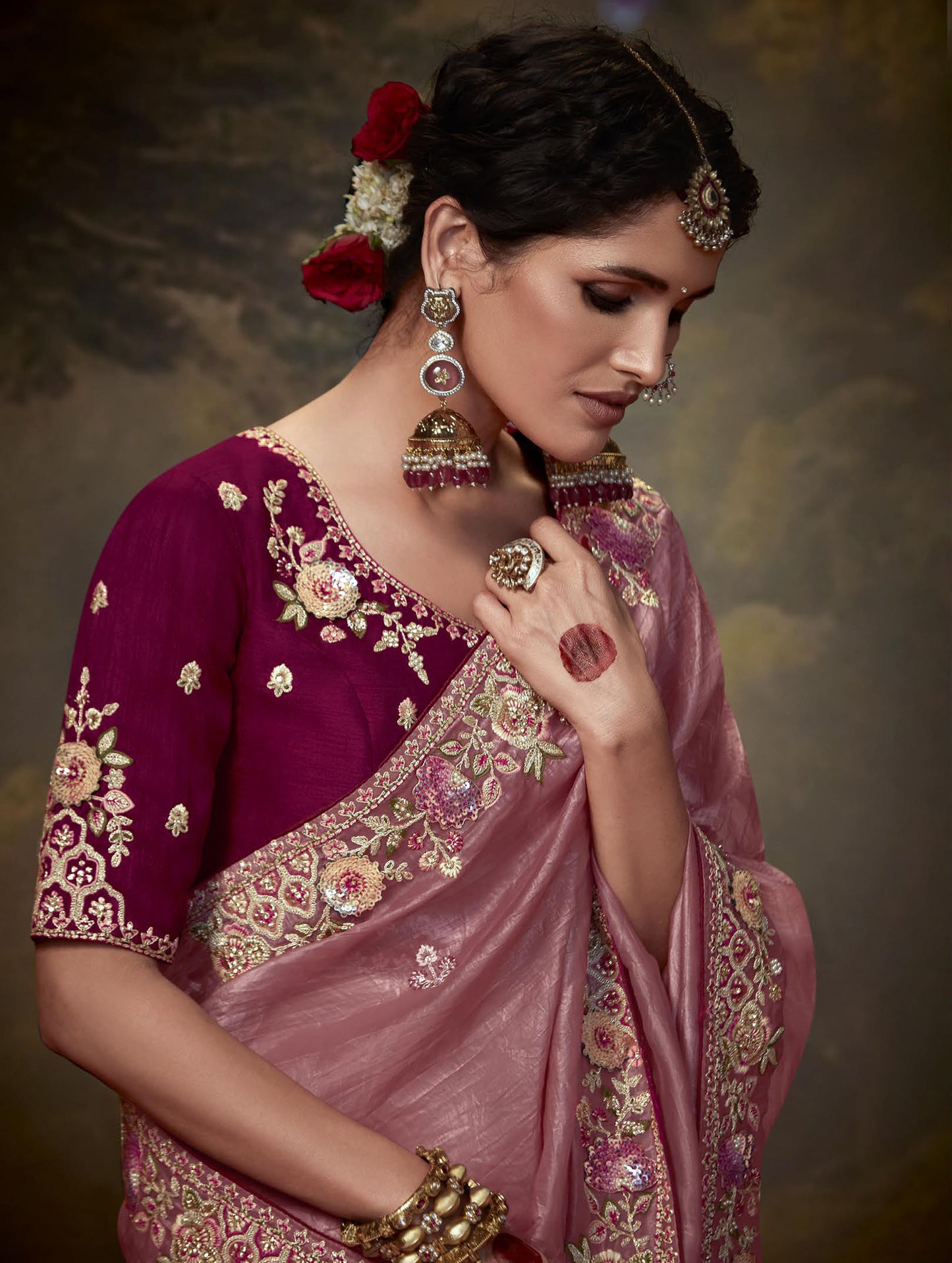 Pink Sequins Festive Naveli Saree