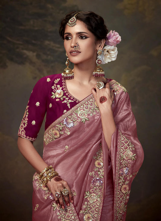 Pink Sequins Festive Naveli Saree