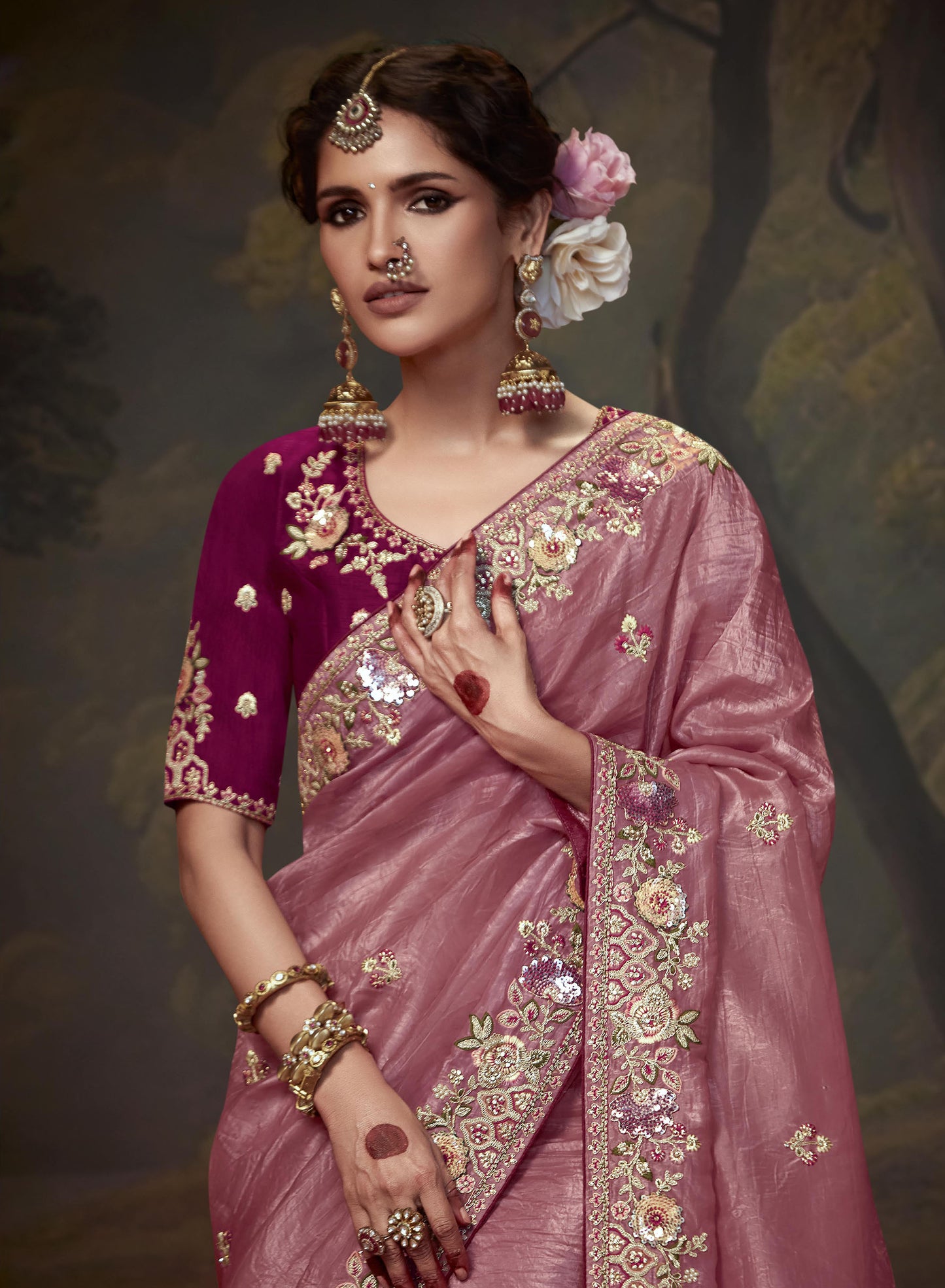 Pink Sequins Festive Naveli Saree