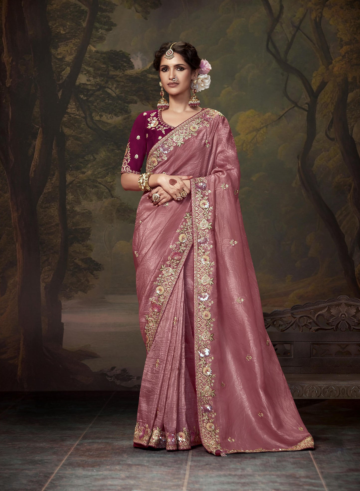 Pink Sequins Festive Naveli Saree