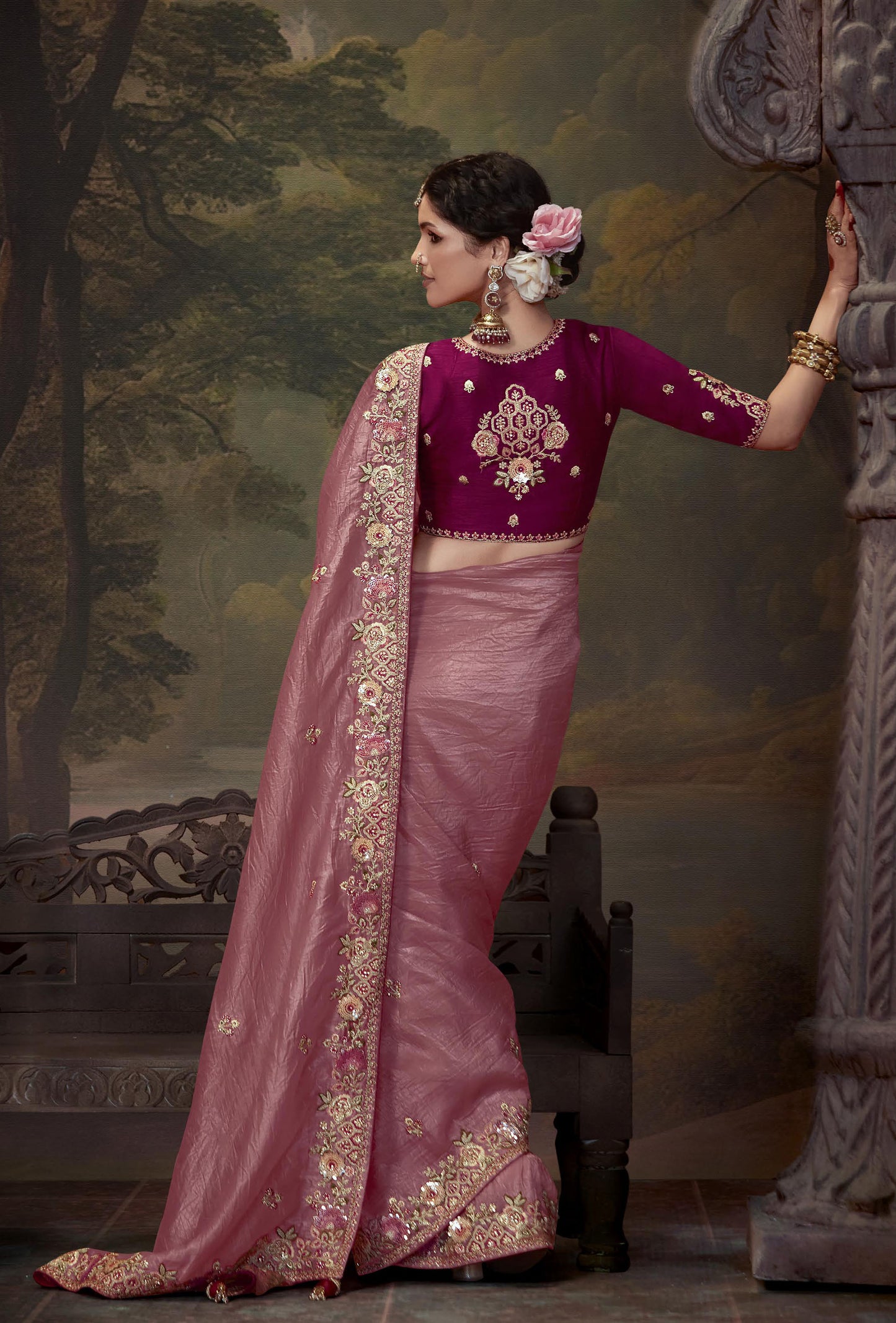 Pink Sequins Festive Naveli Saree