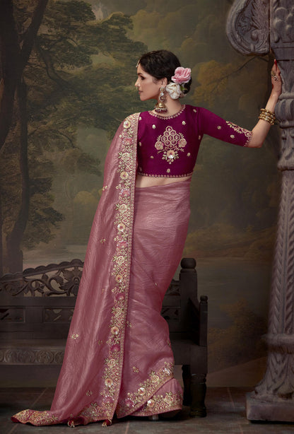 Pink Sequins Festive Naveli Saree
