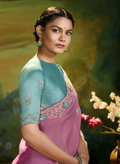 Pink Cut work Embroidered Kajal Festive Saree