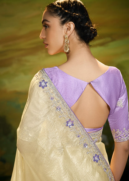 Cream Cut work Embroidered Kajal Festive Saree