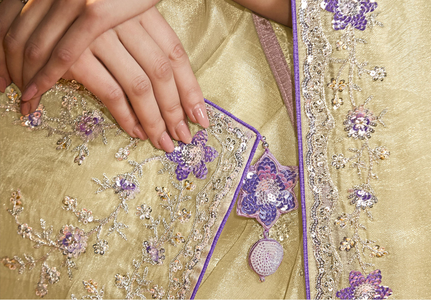 Cream Cut work Embroidered Kajal Festive Saree