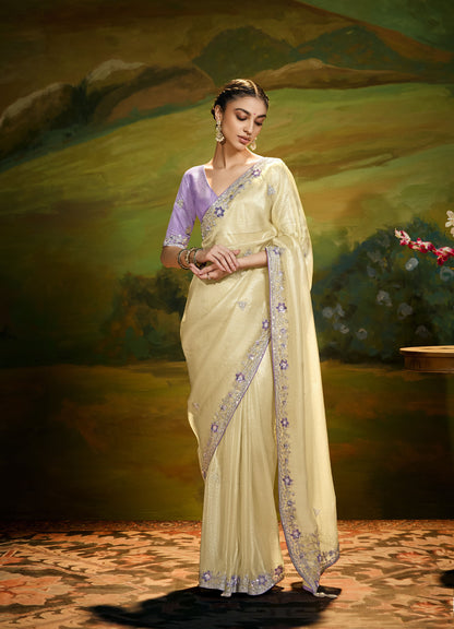 Cream Cut work Embroidered Kajal Festive Saree