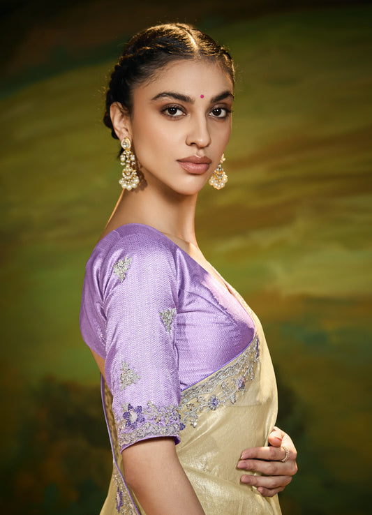 Cream Cut work Embroidered Kajal Festive Saree