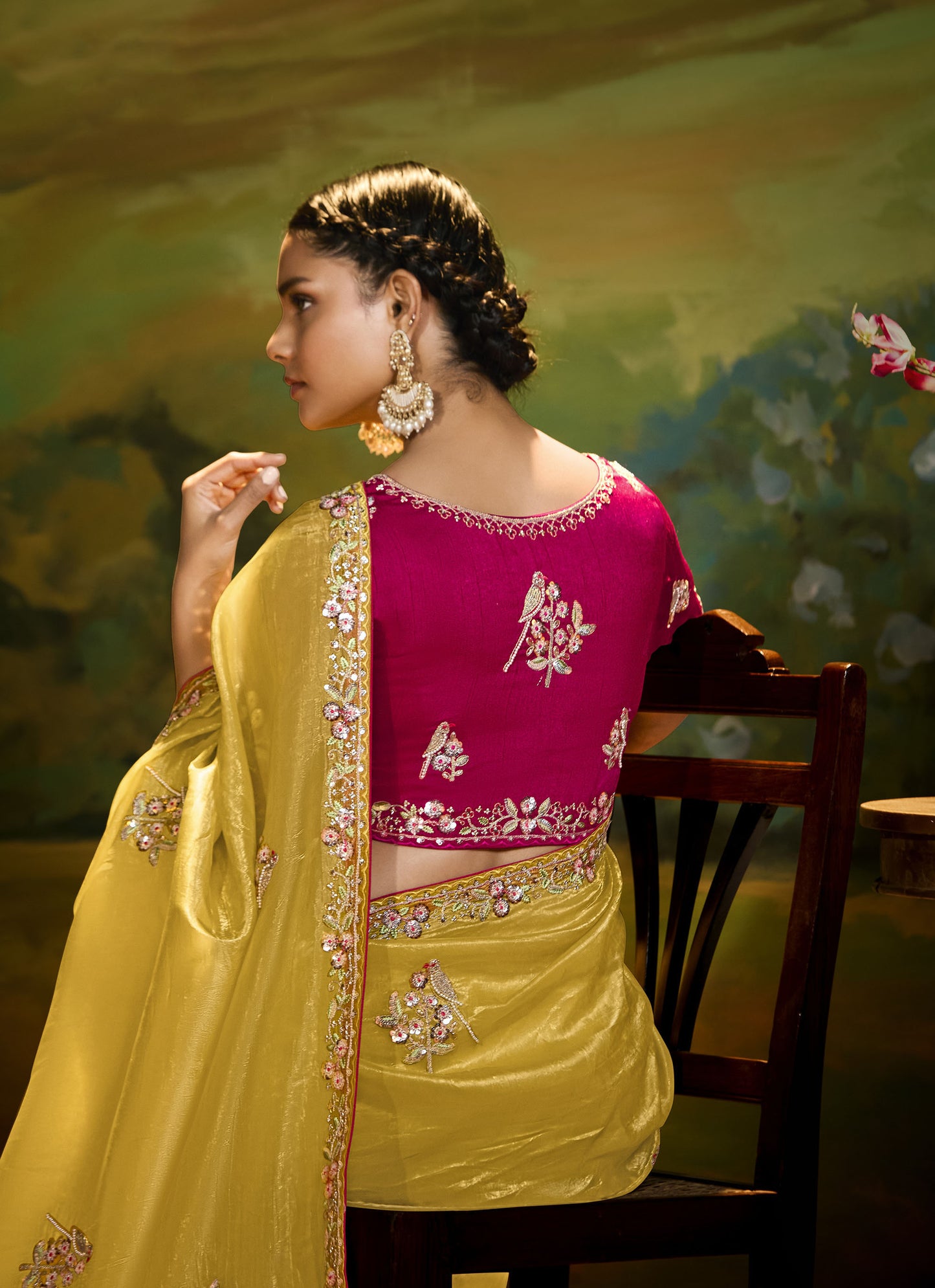 Yellow Cut work Embroidered Kajal Festive Saree