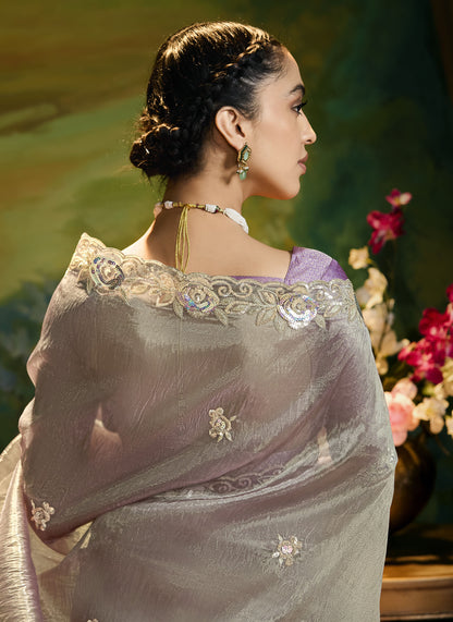 Dark Grey Cut work Embroidered Kajal Festive Saree