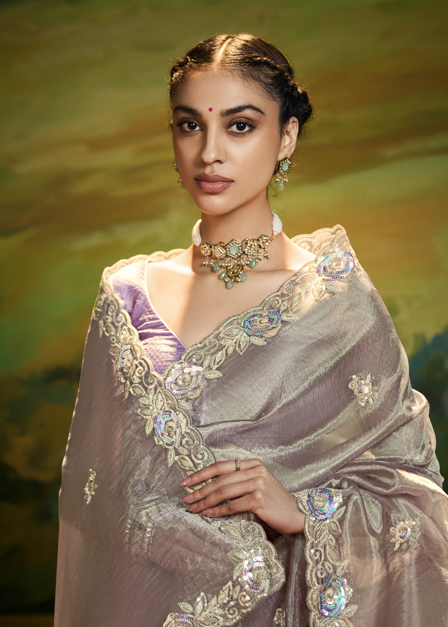 Dark Grey Cut work Embroidered Kajal Festive Saree