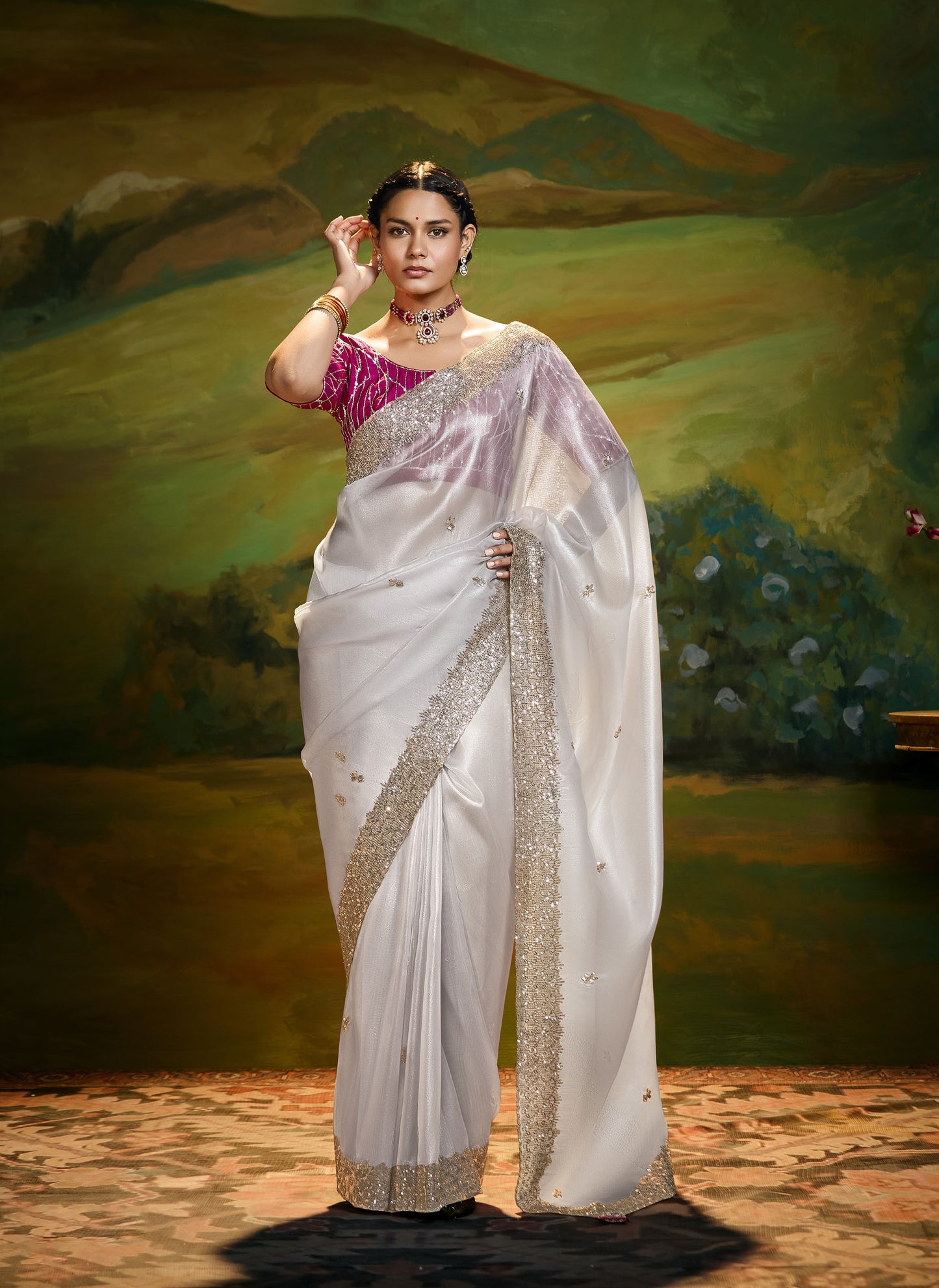 Grey Cut work Embroidered Kajal Festive Saree