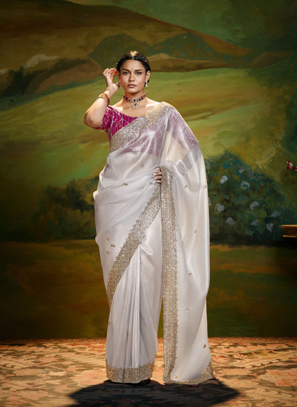 Grey Cut work Embroidered Kajal Festive Saree