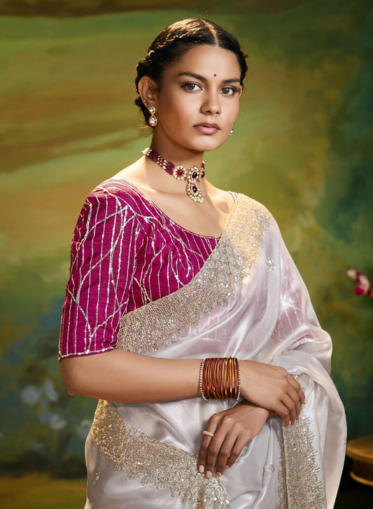 Grey Cut work Embroidered Kajal Festive Saree