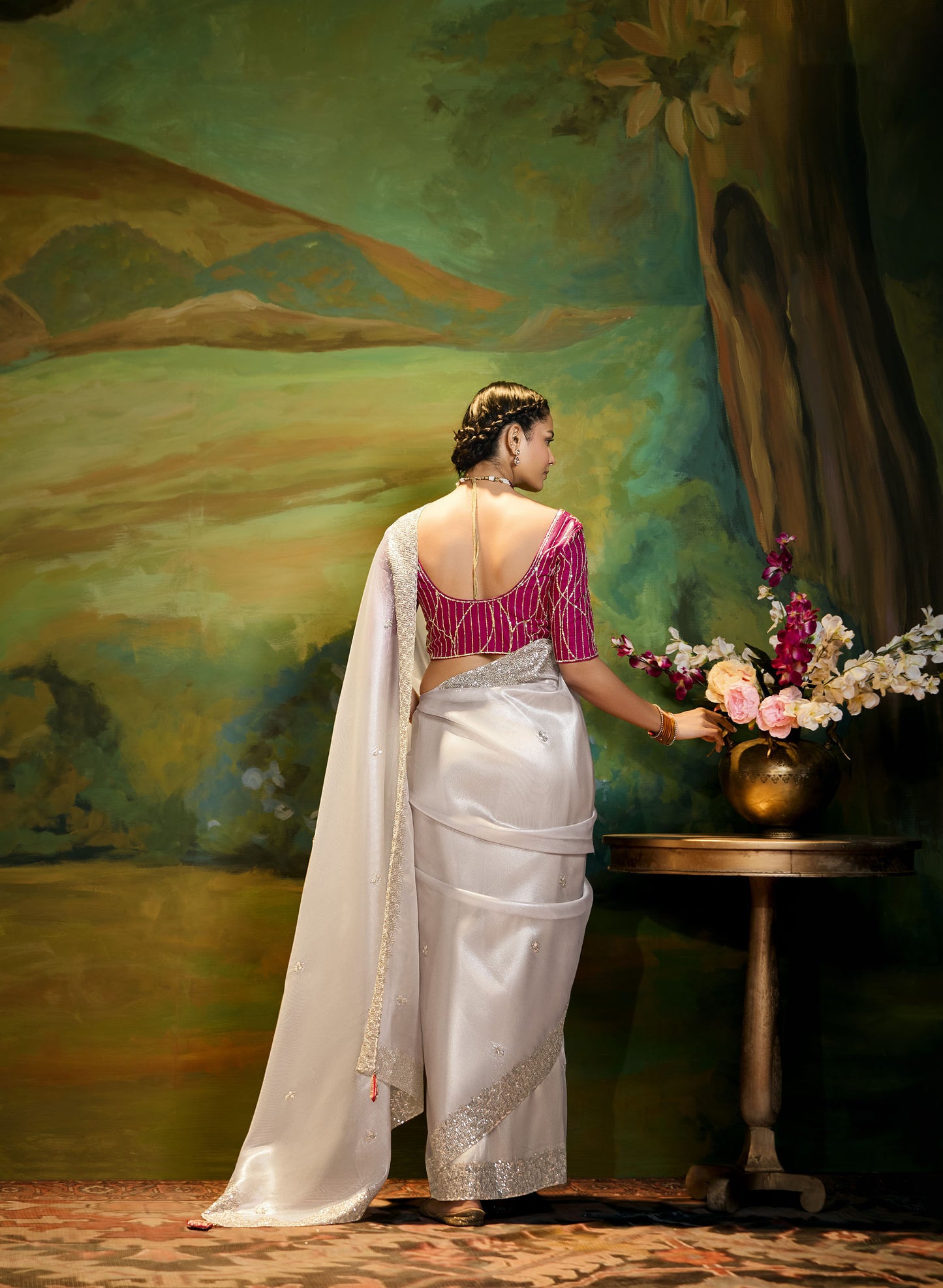 Grey Cut work Embroidered Kajal Festive Saree