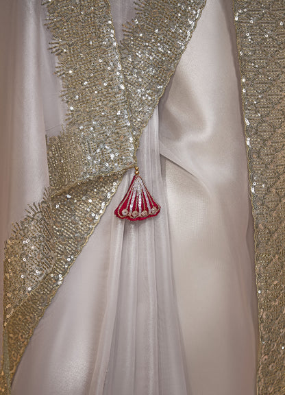 Grey Cut work Embroidered Kajal Festive Saree