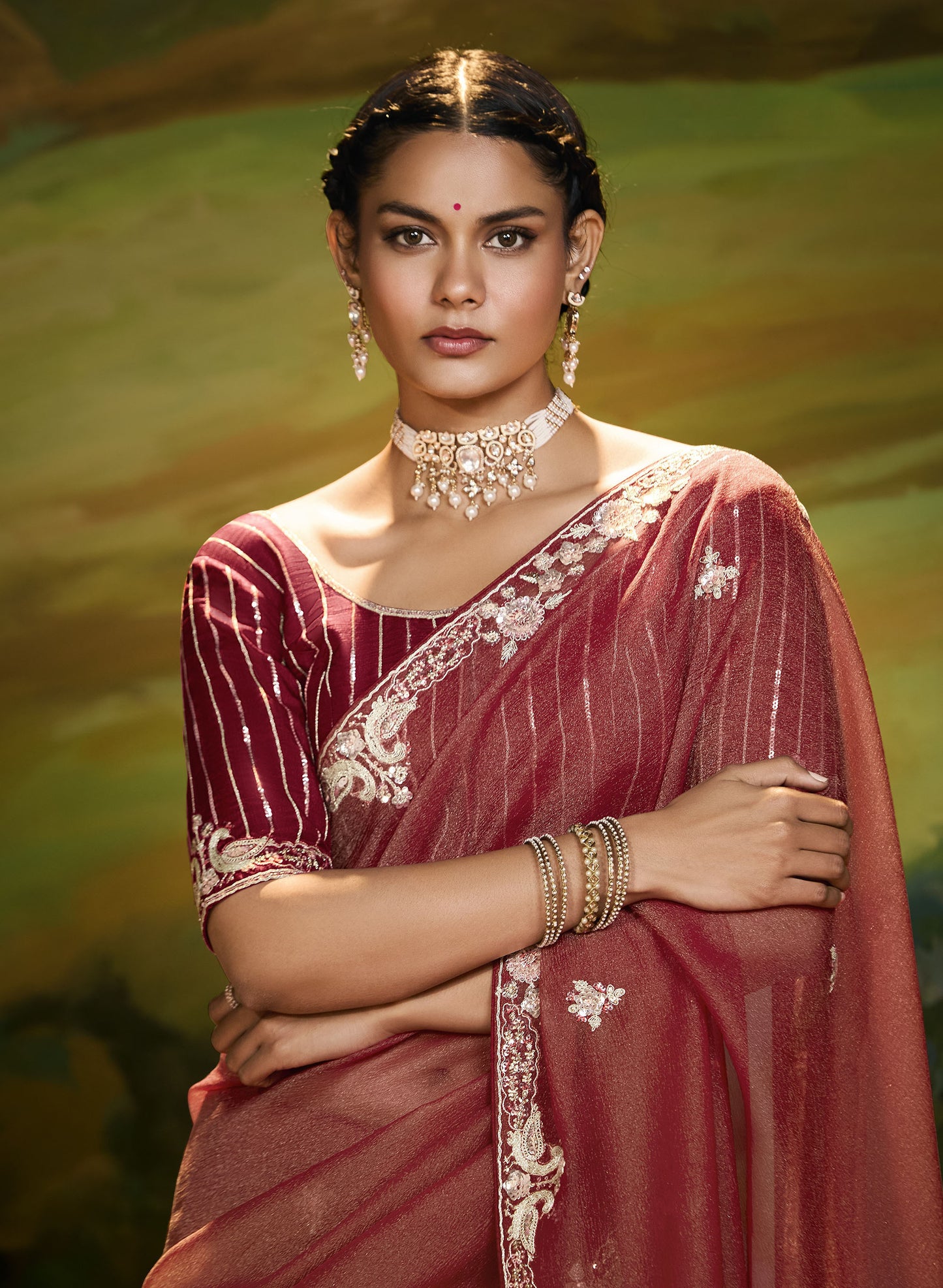 Red Cut work Embroidered Kajal Festive Saree