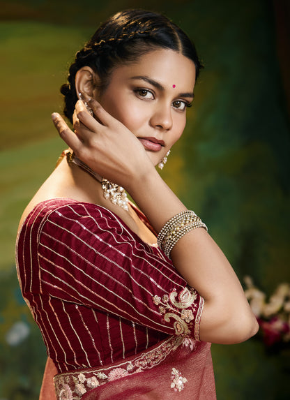 Red Cut work Embroidered Kajal Festive Saree